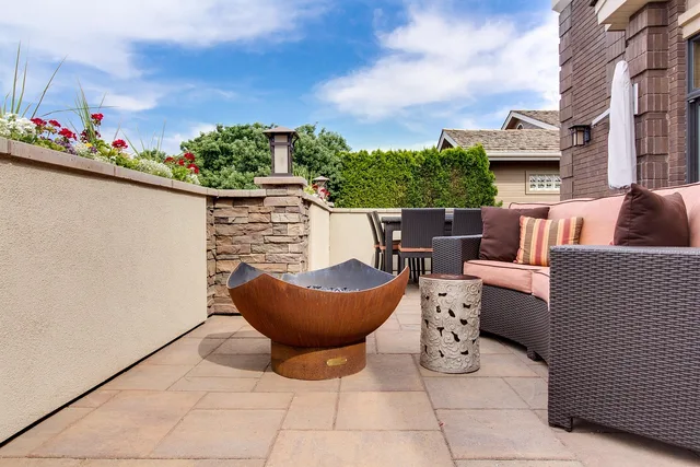 home, decor, real estate, interior design, outdoor patio, patio, model home, homes, firepit, outdoor, furniture, brown home, brown interior, patio, patio, patio, patio, patio, firepit. 3 groups of small patio designs, sorted by what they solve