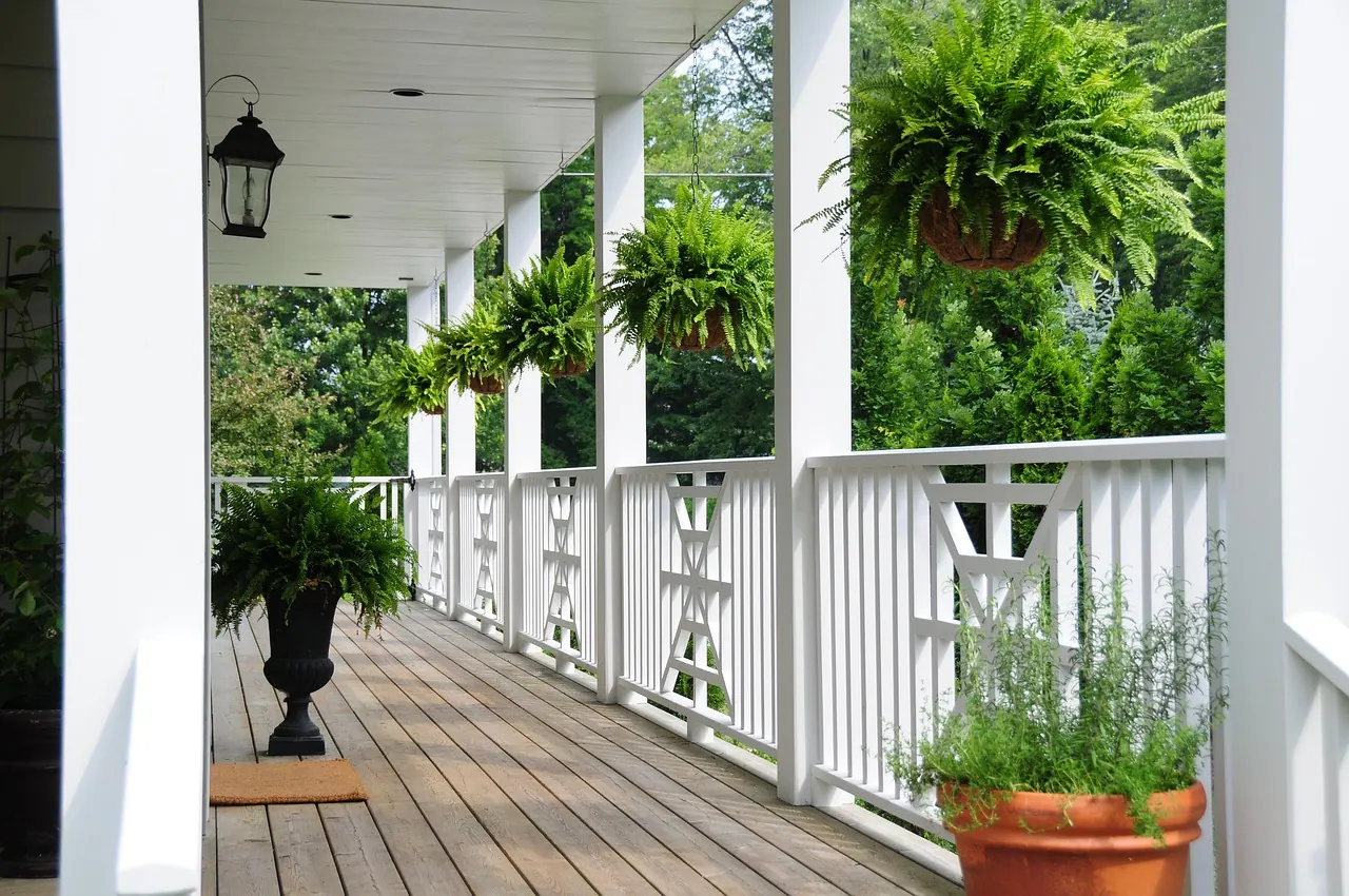railing, porch, flowers, veranda, balcony, patio, flower background, flower wallpaper, nature, architecture, beautiful flowers, residential, plants