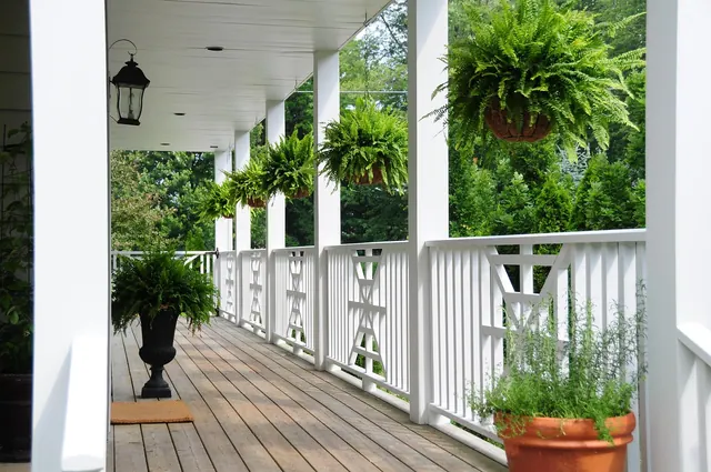 railing, porch, flowers, veranda, balcony, patio, flower background, flower wallpaper, nature, architecture, beautiful flowers, residential, plants