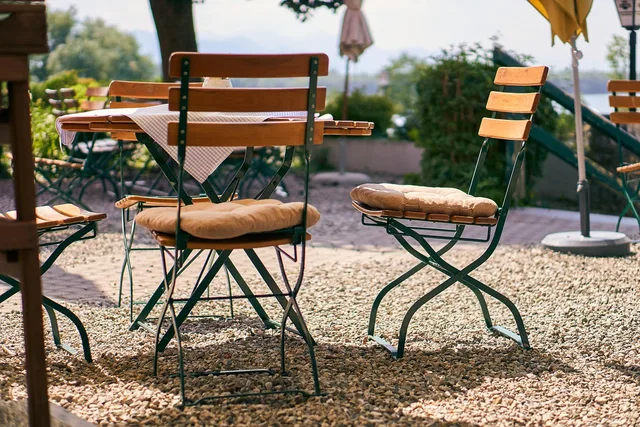 beer garden, chair, bistro, summer, sun, coffee shop, restaurant, gastronomy, wood, outdoors, terrace, garden, in the free, nature, furniture, pillow, seat cushion. Patio furniture systems rules: built-in vs loose