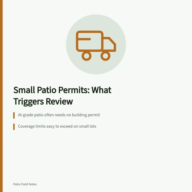 Card on small patio permit rules, setbacks, coverage limits and local fire rules. Small patio permits: setbacks, coverage limits and rules that differ by town