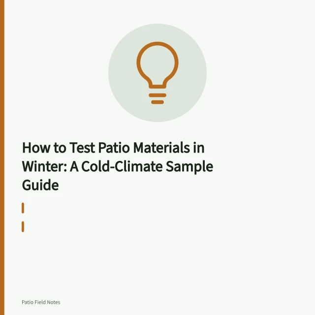Winter patio material trial mock-up with pavers, snow and measuring tools. How to Test Patio Materials in Winter: A Cold-Climate Sample Guide