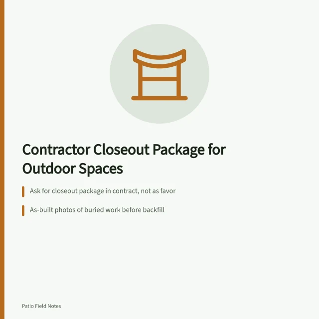 Contractor closeout package with as-built records, product data, and maintenance schedule. What a contractor should hand over for care and upkeep