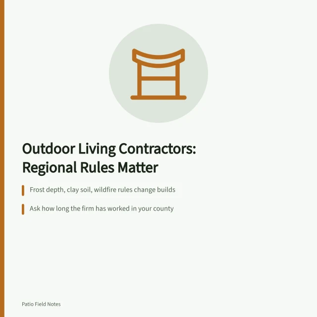 Card summarizing regional rules for outdoor living contractors. 3 things about outdoor living contractors worth your time