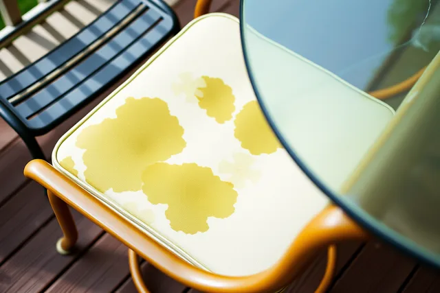 Patio furniture with mildew on cushions and a cracked glass tabletop on a deck. 6 notes on patio furniture systems worth reading