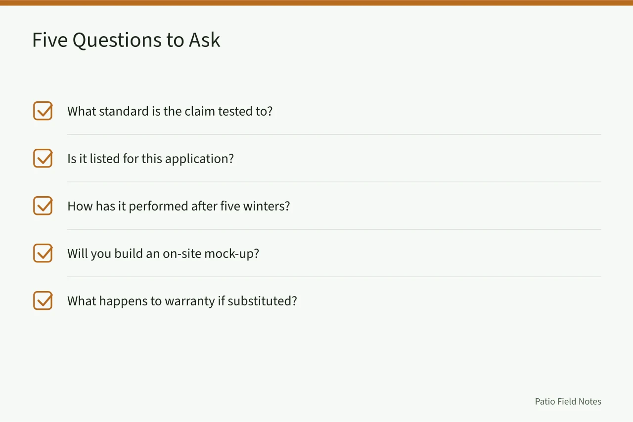 Checklist of five questions to ask an outdoor living contractor (Does an outdoor living contractor actually prove products before installing them?)